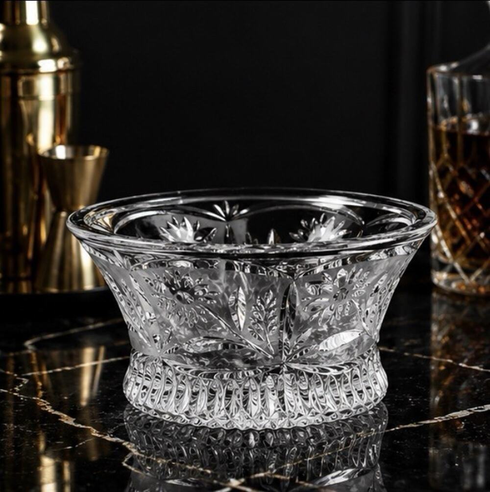 Lausitzer Bowl 24% Lead Crystal Dish Etched Glass Frosted Candy Flower Vintage
